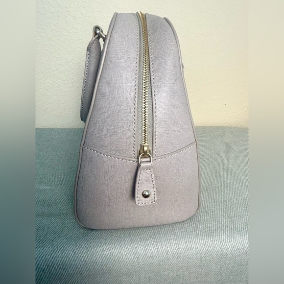 Furla Elena Satchel Hand Carry Bag Gray Saffiano Leather Shoulder Strap EUC - Picture 5 of 13